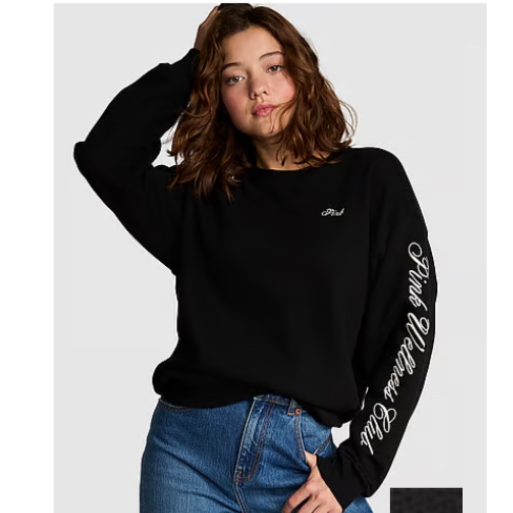 Victoria’s Secret PINK Ivy Fleece Oversized Crew Sweatshirt - Black - Size M